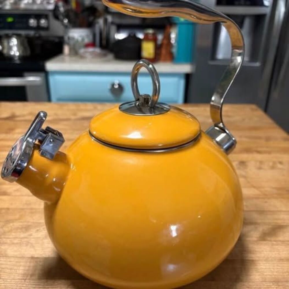 Vintage Chantal Yellow Enamel Whistling Tea Kettle